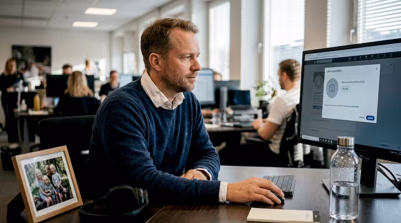 Du laddar upp en profilbild när du är på kontoret.
