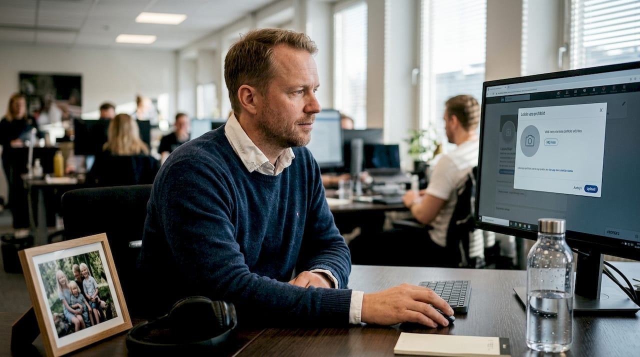 Du laddar upp en profilbild när du är på kontoret.