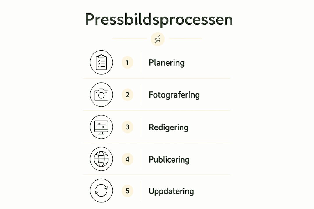 En överskådlig infografik som guidar dig genom de olika stegen i arbetet med pressbilder.