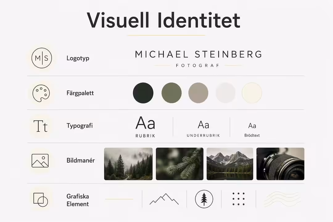 En överskådlig infografik som visar byggstenarna i vår visuella identitet