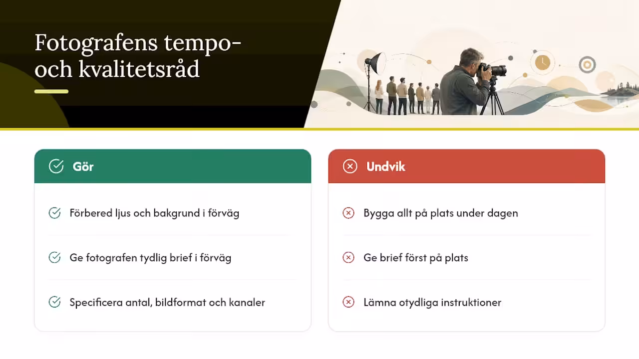 Fotografens korta råd om tempo och kvalitet — overview diagram