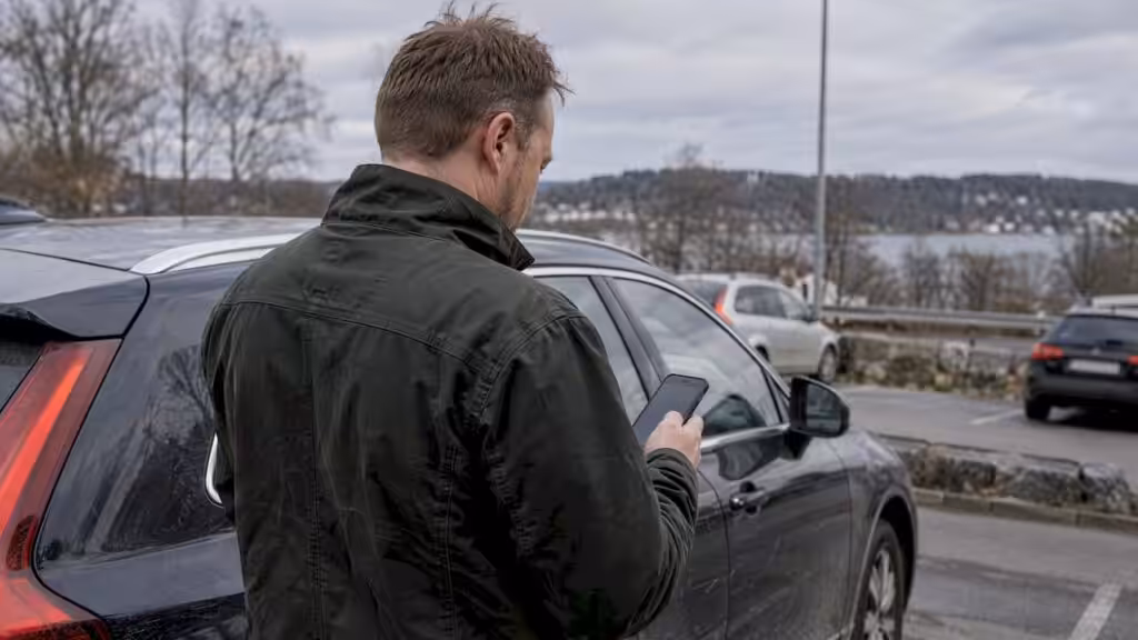 Fotograf dokumenterar körsträcka på bil